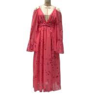 Vestido de mujer con cuello en V, floral, vestido largo rosa, tallas grandes - details 7
