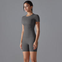 Chándal de cuello redondo para mujer, camiseta de ciclismo de secado rápido, ropa de entrenamiento transpirable, pantalones cortos deportivos para correr y gimnasio - details 32