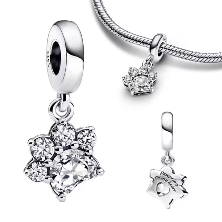 Colgante de plata con estampado de pata de mascota, pulsera brillante para fabricación de joyas, - 1