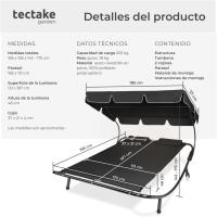 Tumbona Doble de Jardín, Tumbona de Playa con Sombrilla Plegable, Tumbona de Piscina para Dos, Tumbona de Jardín Exterior con 2 Ruedas y Cojines, Fácil Montaje, Interior y Exterior - Negro/Negro - details 5