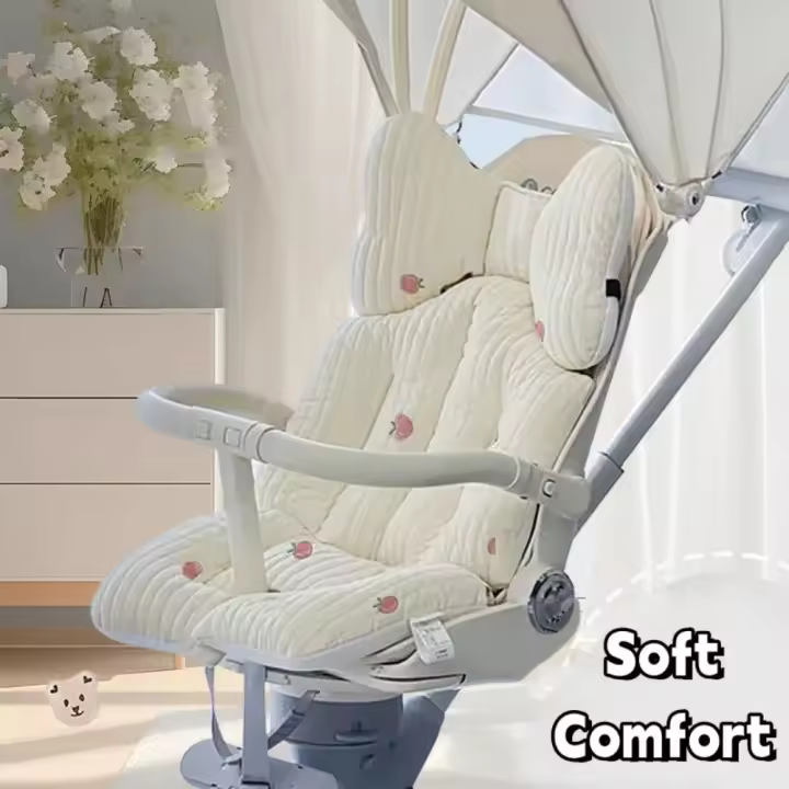 Cojín Universal suave y cómodo para asiento de cochecito, bonito cojín para cochecito de bebé, agradable a la piel, forro de asiento con bordado de oso infantil, almohadilla para niño pequeño - 1