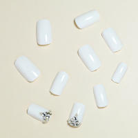 Uñas postizas cuadradas blancas con diamantes de imitación, puntas de uñas artificiales cuadradas, decoración DIY - details 5