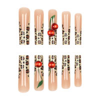 Uñas postizas minimalistas uñas extra largas uñas postizas francesas leopardo cherry piezas de uñas removibles - details 4