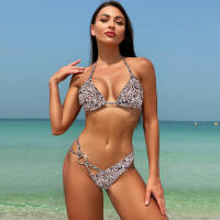 Bikini Bandage de leopardo para mujer, Tankini, sujetador corto de cintura baja, traje de baño, ropa de playa sin espalda L - details 6