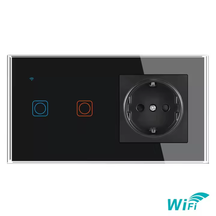 Tuya smart wifi switch 2gang, 16A Power Socket, panel de vidrio templado 153*82mm, funciona con Alexa/Google Home. - 1