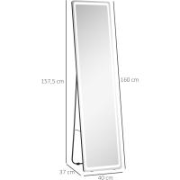 Espejo de Pared con Luz LED Brillo Ajustable, 3 Colores, Control Remoto, Aluminio para Plata y Negro, 40x37x157,5 cm - details 4