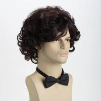 Peluca corta natural marrón de 10 pulgadas, fibra resistente al calor, cosplay retro, peluca sintética ondulada y rizada, cabello esponjoso y atractivo para hombres jóvenes - details 2