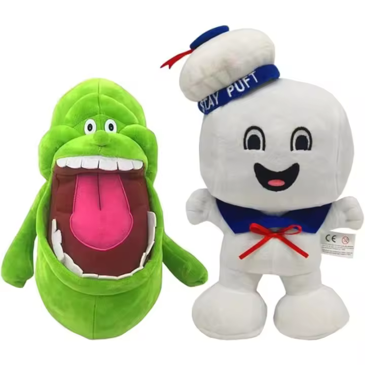 Stay Puft Marshmallow Man juguetes de peluche, muñeca de peluche de fantasma lindo más delgado para niños (A-Stay Puft Marshmallow Man + Slimer), (2 piezas) 23 cm - 1