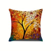 Funda De Cojín De Árbol Con Pintura Al Óleo geométrico, cubierta De Lino Cuadrada, 4 Piezas - details 3