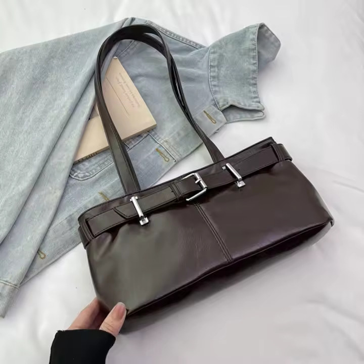 Bolso de hombro con hebilla francesa que combina con todo, bolso de cuero de Color sólido para ocio, bolso de mano para ir al trabajo Y2k para mujer - 1
