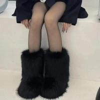 Botas de nieve, forro de fieltro peludo de piel de esponja, goma sin cordones, paridad plana, cálido para mujer, invierno - details 0