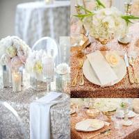 Mantel de Fiesta de Brillo de Lentejuelas Tela de Rosa Dorada con Sier de Poliéster para Boda, Cumpleaños, Banquete en Casa - details 23