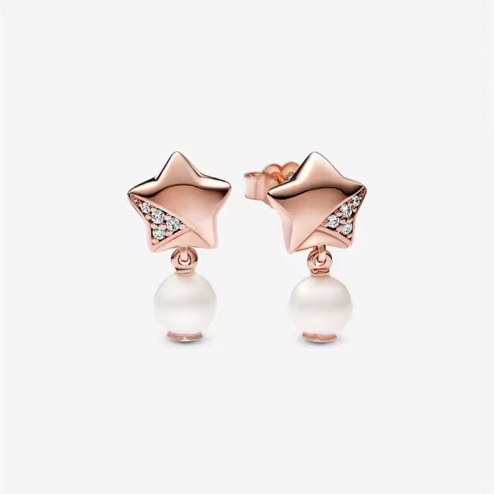 Pendientes colgantes de perlas cultivadas en agua dulce tratadas con estrella de la suerte de plata pura S925, pendientes gloriosos, regalo elegante, regalo ideal para estudiantes, regalo de graduación, regalo para su esposa - 1
