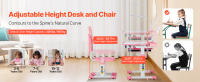 SucceBuy Juego de escritorio y silla de estudio ajustable para niños con lámpara, escritorio inclinado (0-40 ° ), Personalización de altura, Rosa - details 1