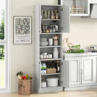 Aparador de Cocina con 2 Armarios con Puertas y Estantes Abiertos, Armario Alto de 6 Niveles con Dispositivo Antivuelco, Mueble de Almacenamiento para Salón, 56 x 30 x 190 cm (Blanco) - details 15