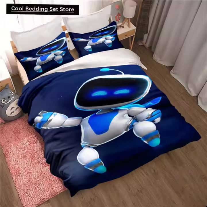 Conjunto de Ropa de Cama de Dibujos Animados ASTRO BOT Dulce para Hogar Individual, Doble, Rey - 1