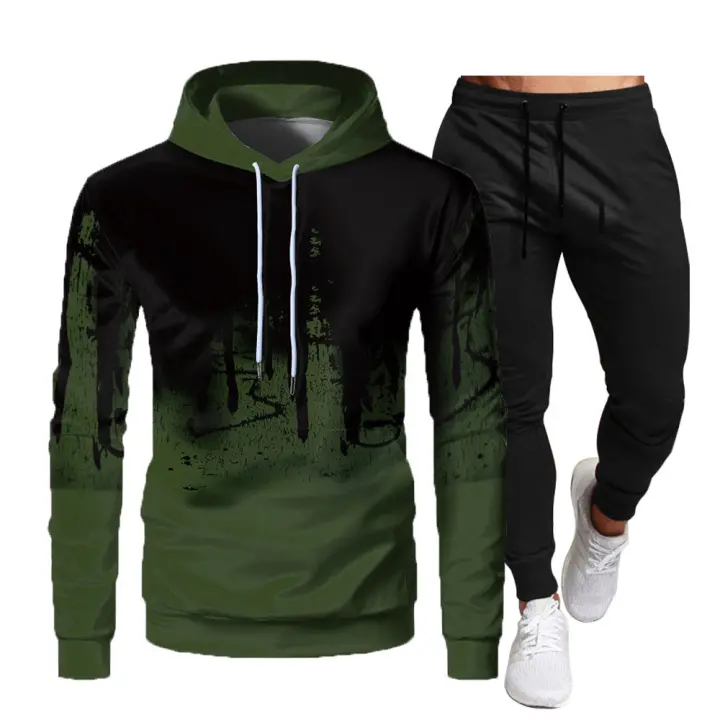 Sudadera con capucha para hombre, traje deportivo de dos piezas, primavera y otoño - 1