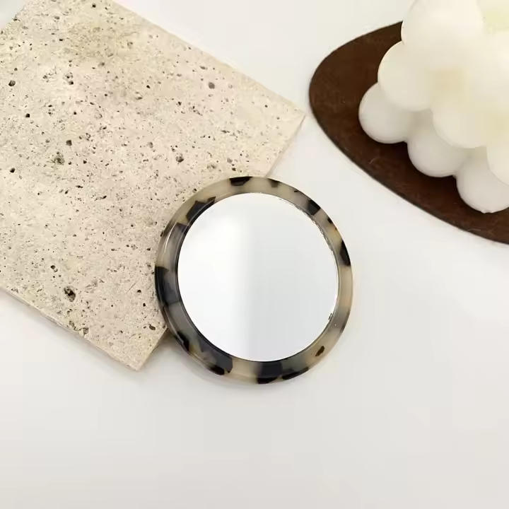 Espejo redondo pequeño de acetato Simple, espejo de maquillaje con patrón de cebra pequeño, Mini espejo de maquillaje redondo portátil, accesorios de viaje - 1