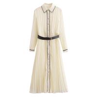 TRAF-Blusa elegante con solapa plisada y manga para mujer, vestidos largos, vestido ajustado a la moda con cinturón, señora nueva informal 2025 - details 1