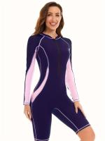 Traje de baño de una pieza para mujer, traje de baño de manga larga con protección solar con cremallera, traje de neopreno para mujer - details 4