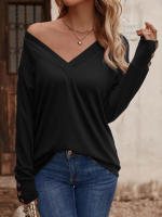 Camiseta holgada de manga larga con cuello en V para mujer, Tops blancos informales, jersey de oficina, otoño e invierno, nuevo - details 13