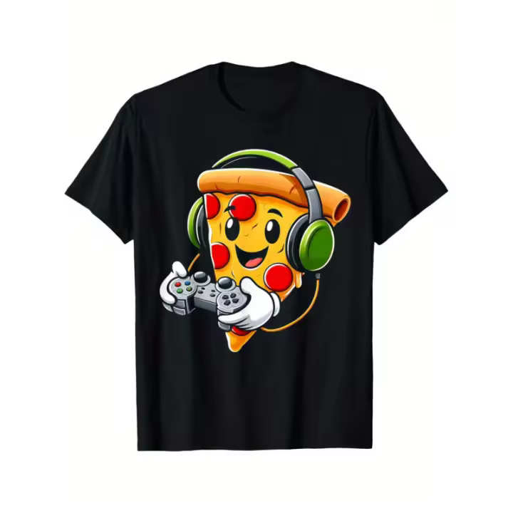 Camiseta informal y cómoda de verano de manga corta para amantes de la pizza, ideal para videojuegos, 100% algodón, para hombre y mujer. - 1