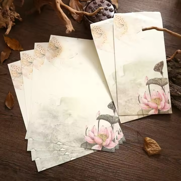 Juego de papel de carta y sobres Vintage, papelería de estilo chino A4 colorida, papel de escritura de oficina - 1