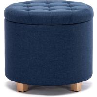 almacenamiento de lino acolchada redonda de 45 cm, taburete puf con almacenamiento (beige) - details 13