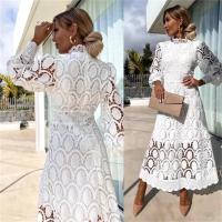 2025falda de encaje con cuello redondo para mujer, farol ahuecado Vestido de manga, cintura ajustada, ropa informal de noche, fiesta de graduación - details 9