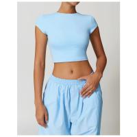 Top corto de manga corta con logo personalizado para mujer, camiseta de yoga ajustada de alta elasticidad, camiseta corta de fitness para correr y gimnasio - details 4