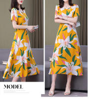 Nueva moda Casual 2024 vestidos elegantes de verano para mujeres cuello redondo estampado Vintage Vestido de manga corta ropa suelta de mujer - details 21