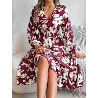 Vestidos de moda con cuello en V Vestido estético de manga larga con volantes florales para mujer, nuevo en oferta - details 11