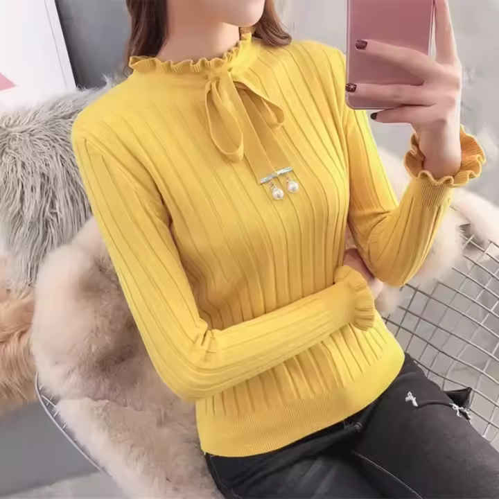 Suéter de punto con volantes para mujer de moda coreana 2025 con L - 1