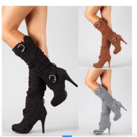 Botas de Mid-calf de Gamuza con Tornillo Tacón Alto, Punta Redonda, Talla Grande, Estilo Estilo - details 3