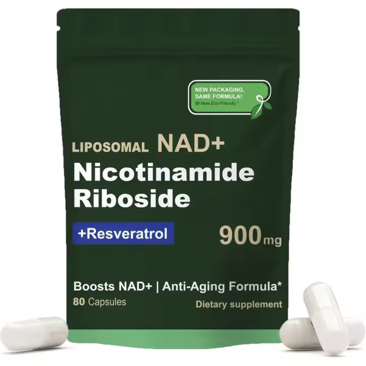 Caliente 【Caliente】 Suplemento liposomal NAD+, NAD Nicotinamida Riboside Resveratrol 900 mg para antienvejecimiento, salud celular, energía, 80 cápsulas-3 - 1