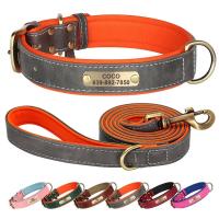 identificación perro personalizado con correa, Collar correa de cuero PU acolchado suave perros, etiqueta antipérdida para - details 1