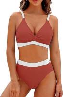 Traje de baño de dos piezas con bloques de color para mujer Bikini sexy con control de barriga y cintura - details 5