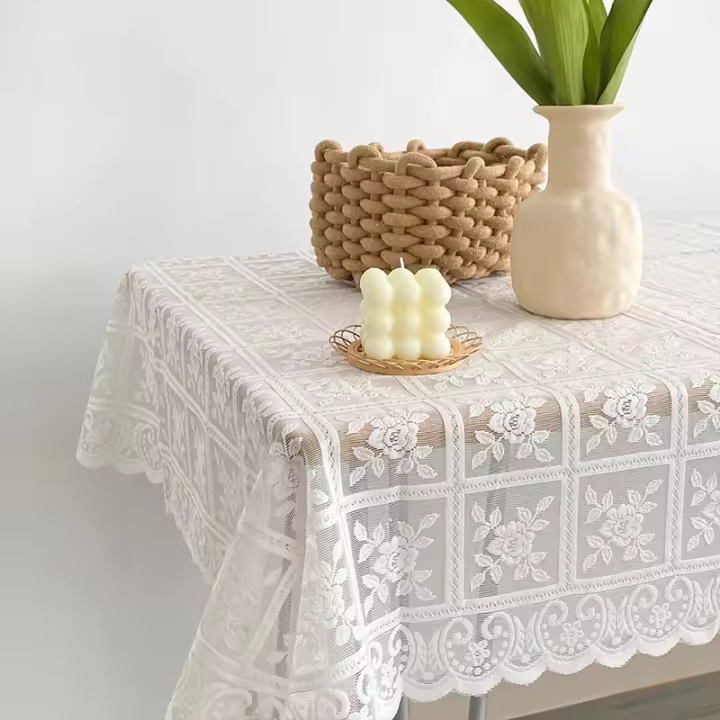 Mantel de Mesa de Encaje Blanco Retro Cubierta de Comedor Nórdica Vintage para Bodas y Fiestas - 1