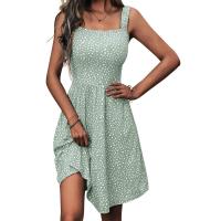 Vestido de verano para mujer, vestido informal sin mangas con cuello cuadrado floral con Mini vestido con bolsillos oscilantes - details 10