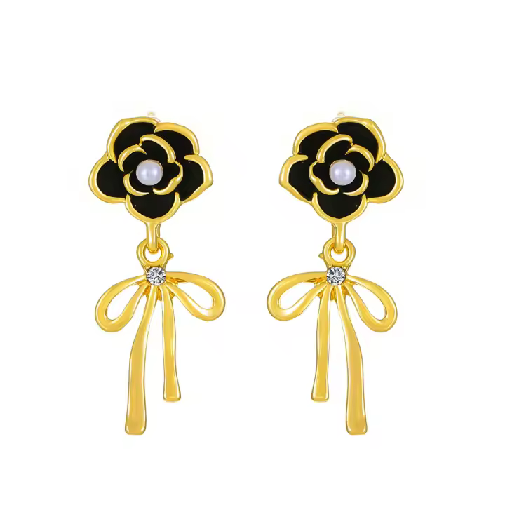 Her Lab Jewelry-Juego de pendientes largos de Rosas y Diamantes de primera calidad, cuentos de Concha vintage, juego de Caja de joyería - 1