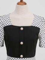 Women summer casual polka dot print short sleeve a line party vintage elegant midi dress - details 31