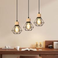 Goeco-Lámpara Colgante Vintage, Luz de Techo, Diseño Retro de Madera y Hierro, 3 luces, Diseño Industrial - details 1