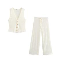 Conjunto de moda para mujer, top sin mangas de cintura alta y pantalones con botones, elegante para mujer - details 4