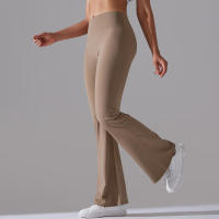 Leggings de yoga de color sólido para mujer, pantalones acampanados de cintura alta, elásticos, entrenamiento, pierna ancha - details 36