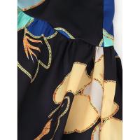 BUNO-2025 Vestido de mujer con tirantes finos, cuello cuadrado, estampado floral grande y dobladillo asimétrico con volantes para un look elegante - details 8