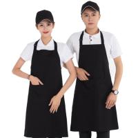 Delantal impermeable de algodón y poliéster con bolsillo grande, delantales de cocina negros, uniforme de casa de café antisuciedad ajustable para mujer y hombre - details 2