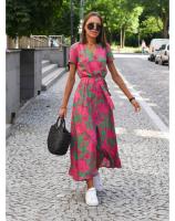 Vestido Floral Elegante con Escote en V Estampado Moderno, Transpirable, Perfecto para Trabajo y Ocasiones Casuales - details 9