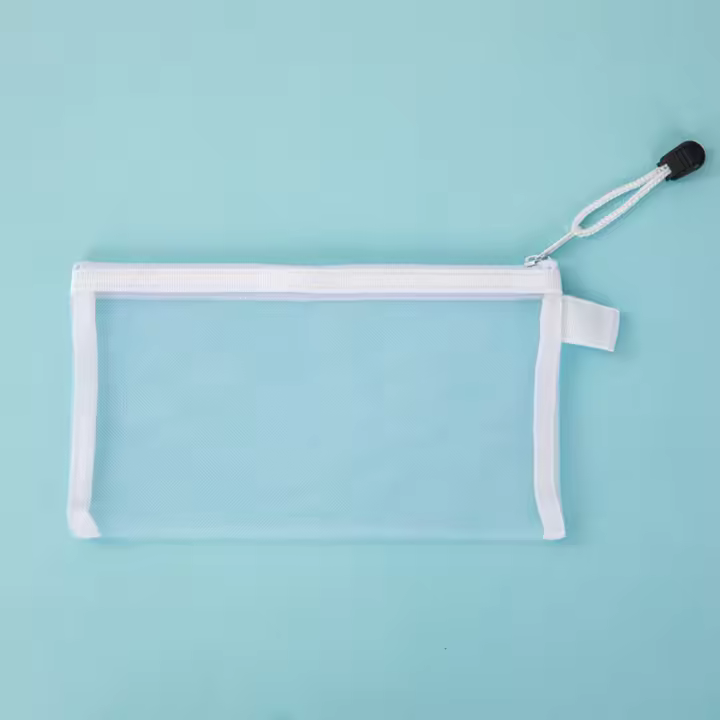 Estuche para lápices con cremallera transparente de nailon, bolsa de maquillaje con cremallera, bolsa de papelería transparente, Estuche De Viaje de Color sólido, bolsa de almacenamiento de cosméticos de malla - 1