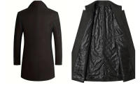 Chaqueta gruesa de lana para hombre, cortavientos de longitud media para otoño e invierno, color liso - details 8
