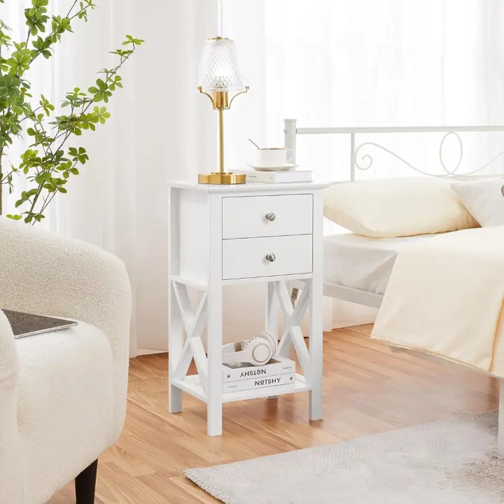 Mesita de Noche de Madera Moderna con Dos Cajones Mesa Auxiliar para Dormitorio Habitación - 1